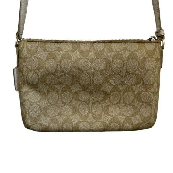 Coach East West Crossbody Purse Handbag Pop Up Pouch F52657 Light Khaki Chalk